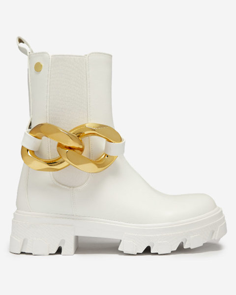 Білі жіночі високі чоботи з золотим елементом Sygiena - Взуття