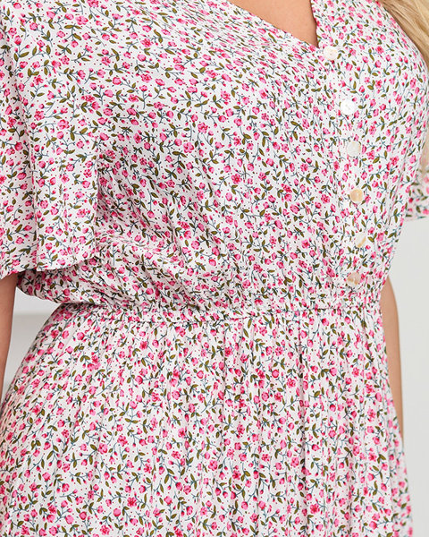 Біло-рожеве жіноче квітчасте плаття максі-кльош - Одяг