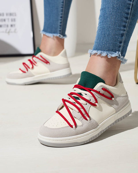 Біло-сірі жіночі спортивні кросівки з червоними шнурками Olierinc - Взуття