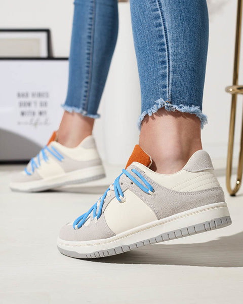 Біло-сірі жіночі спортивні кросівки з синіми шнурками Olierinc - Взуття