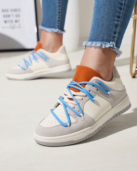 Біло-сірі жіночі спортивні кросівки з синіми шнурками Olierinc - Взуття