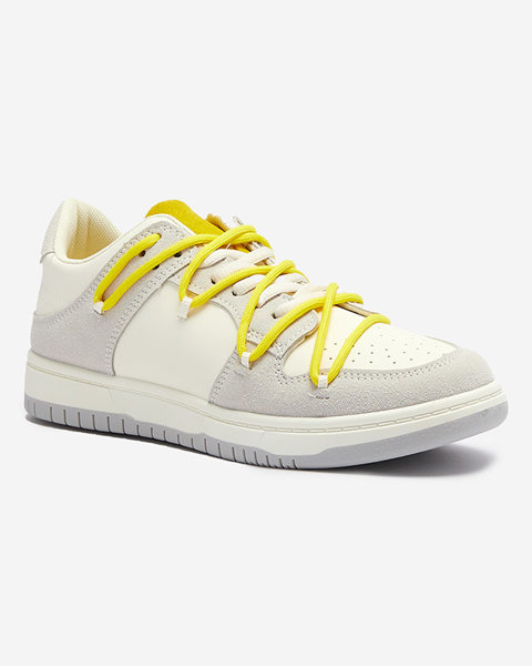 Біло-сірі жіночі спортивні кросівки з жовтими шнурками Olierinc - Взуття