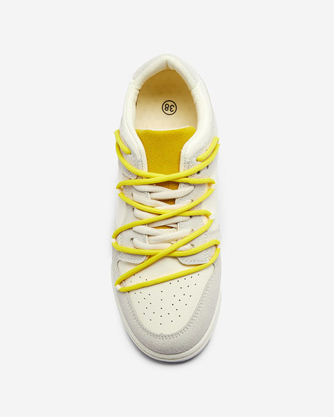 Біло-сірі жіночі спортивні кросівки з жовтими шнурками Olierinc - Взуття