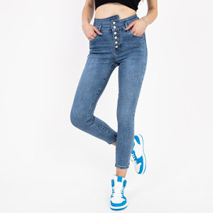 Блакитні жіночі джинси з високою талією