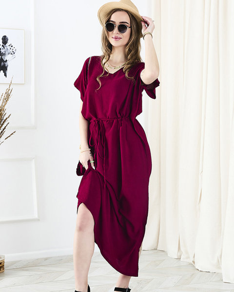 Бордова жіноча сукня оверсайз довжини міді - Одяг