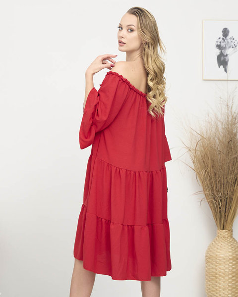 Червона жіноча сукня з оборками а-ля гімнастерка PLUS SIZE - Одяг