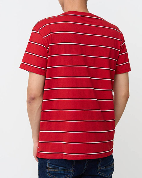 Чоловіча червона бавовняна футболка в смужку - Одяг