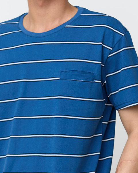 Чоловіча кобальтова бавовняна футболка в смужку - Одяг