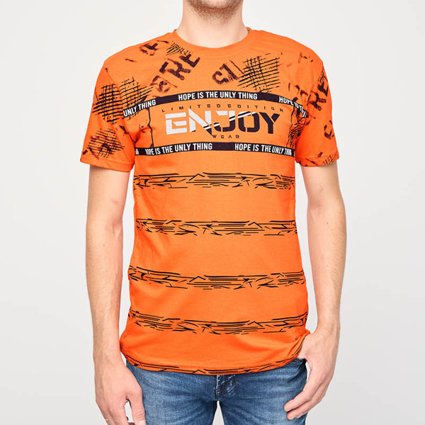 Чоловіча помаранчева футболка з написом ENJOY - одяг