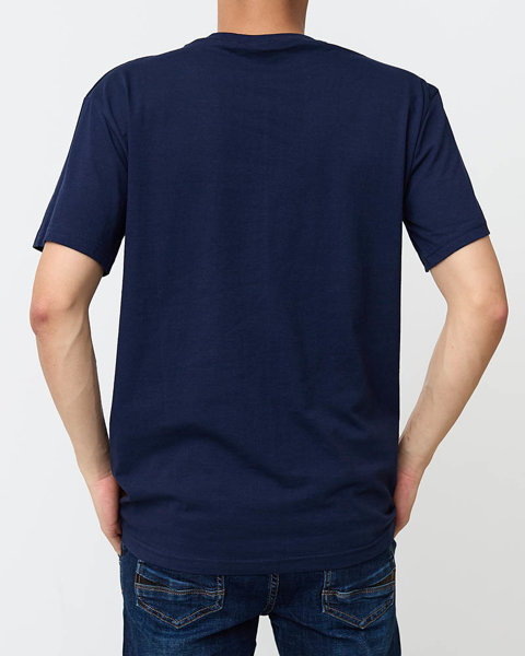 Чоловіча темно-синя бавовняна футболка з барвистим принтом - Одяг