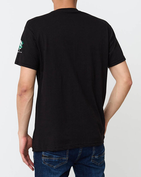 Чорна бавовняна чоловіча футболка з принтом - Одяг