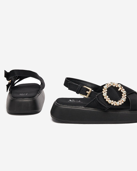 Чорні тканинні жіночі сандалі на плоскій підошві з фіанітами Senire - Взуття