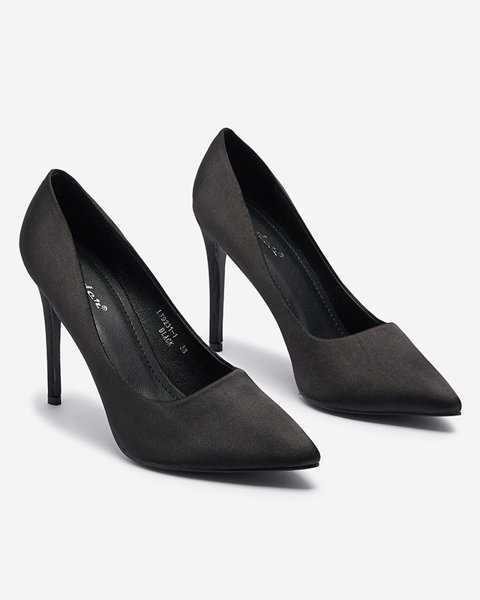 Чорні жіночі атласні туфлі-човники на високій шпильці Norija - Взуття
