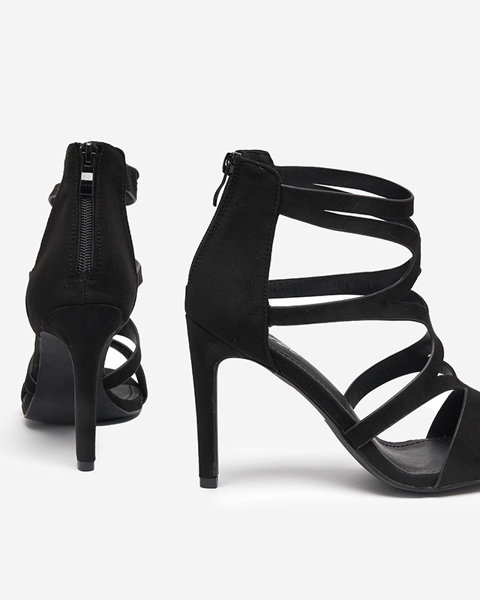 Чорні жіночі босоніжки на високому каблуці з лампасами від Arixy - Взуття