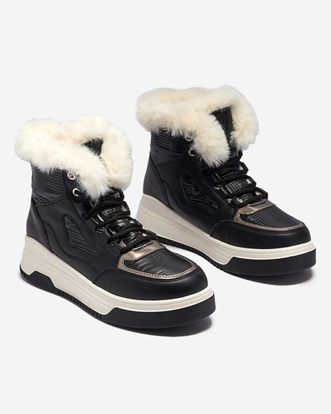 Чорні жіночі черевики на шнурівці а-ля снігоступи - Ojilen