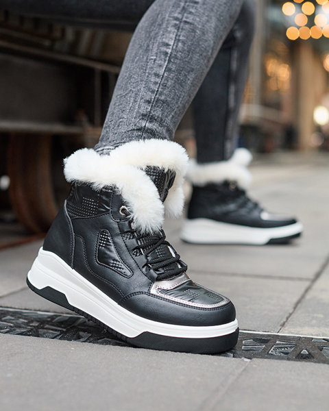 Чорні жіночі черевики на шнурівці а-ля снігоступи - Ojilen