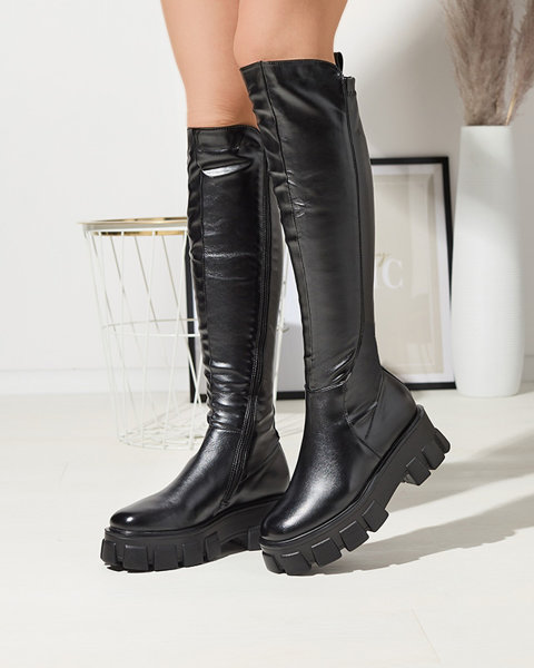 Чорні жіночі чоботи вище коліна на товстій підошві Amerissa- Footwear