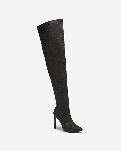 Чорні жіночі чоботи вище коліна з блискітками Qesda- Footwear