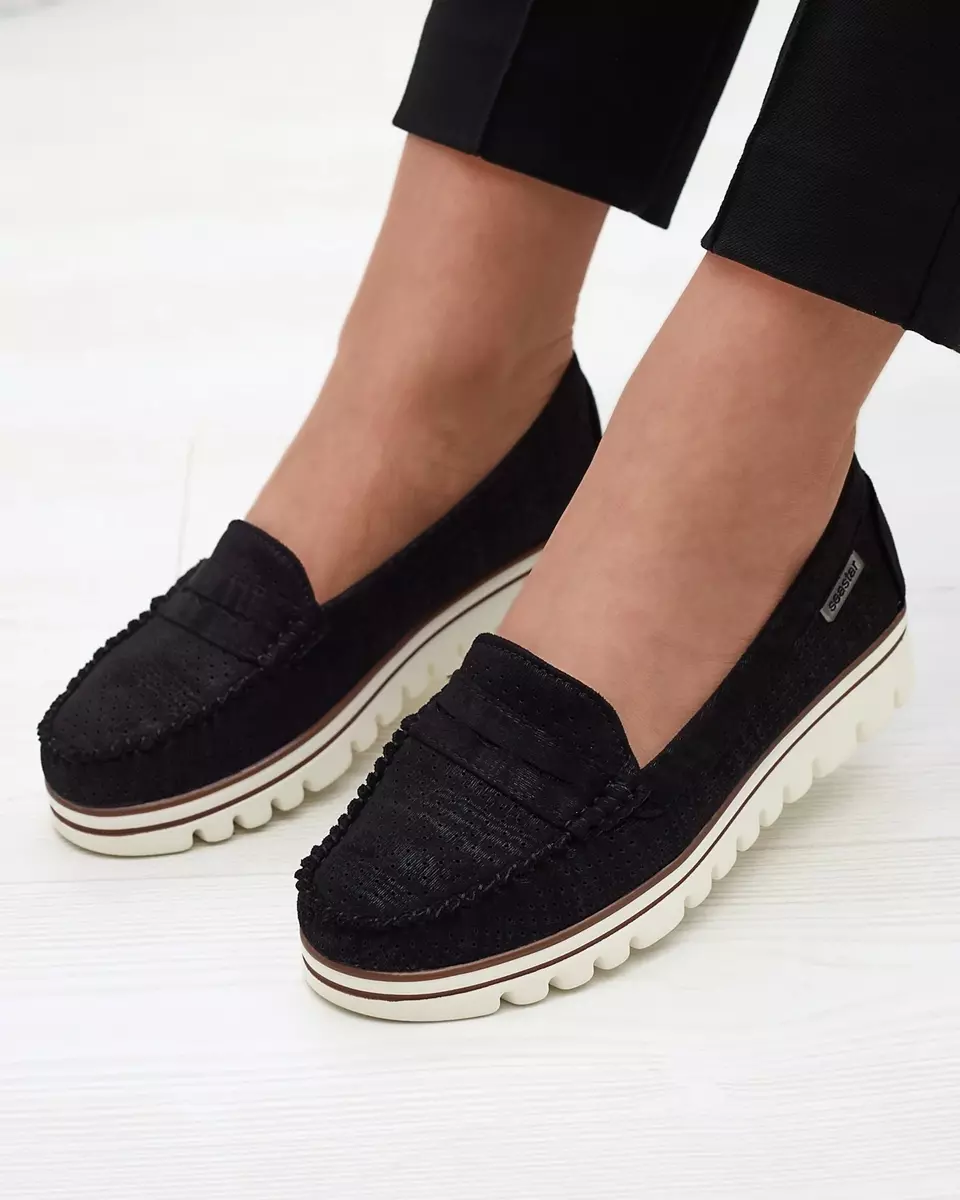 Чорні жіночі мокасини з блискучим покриттям Metiga - Взуття