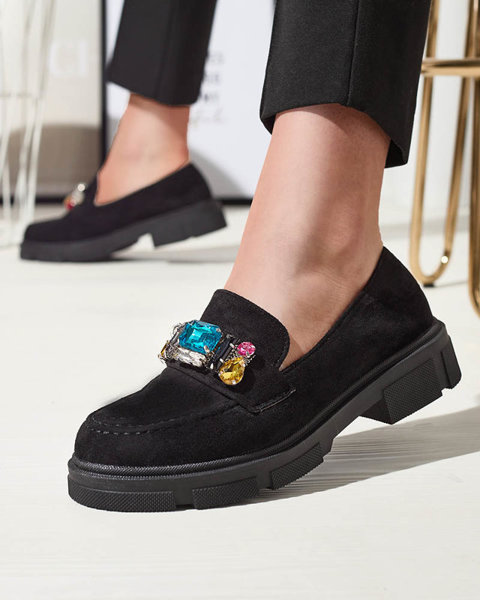 Чорні жіночі мокасини з екозамші з декоративними кристалами Alenns- Footwear