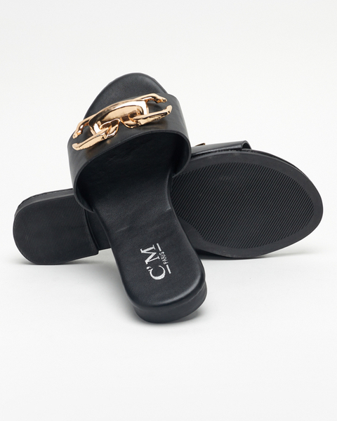 Чорні жіночі тапочки з екошкіри із золотим орнаментом Simore - Взуття