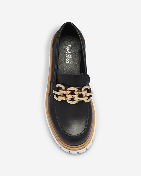 Чорно-коричневі жіночі мокасини з екошкіри з орнаментом Tivvesi-Footwear