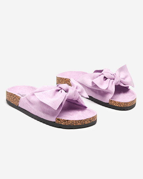 Фіолетові жіночі еко-замшеві тапочки з бантом Xeria - Взуття
