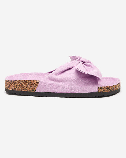 Фіолетові жіночі еко-замшеві тапочки з бантом Xeria - Взуття