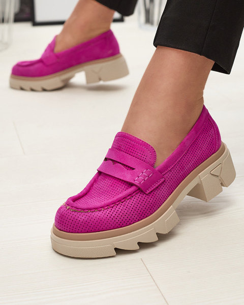 Фуксія жіночі ажурні мокасини на суцільній підошві Ejina - Взуття