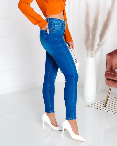 Класичні жіночі джинси-дудочки синього кольору - Одяг