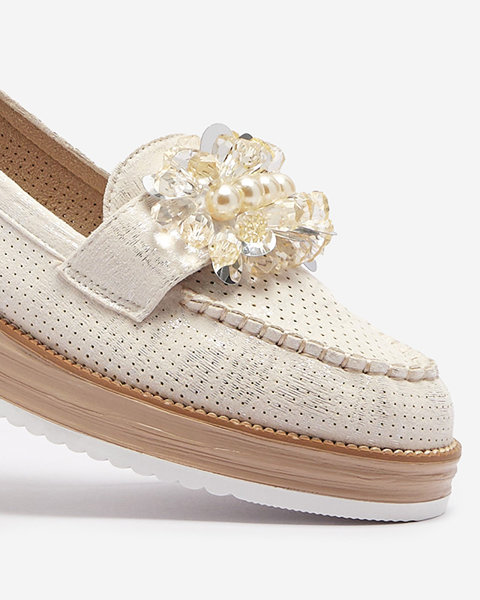Кремові жіночі мокасини з декоративними кристалами Liscutio- Footwear