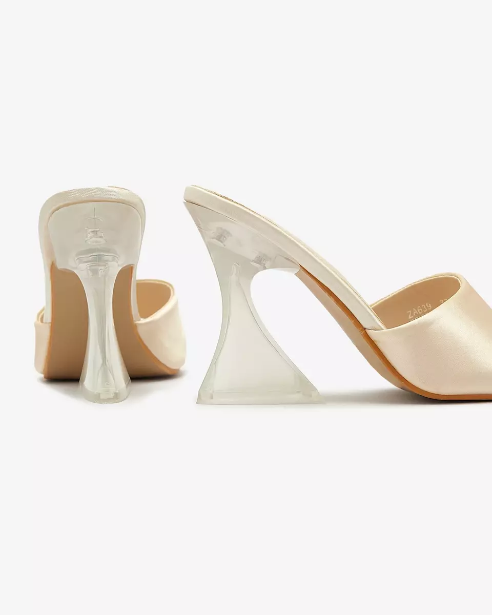 Кремові жіночі шльопанці з прозорим каблуком Ageria - Взуття