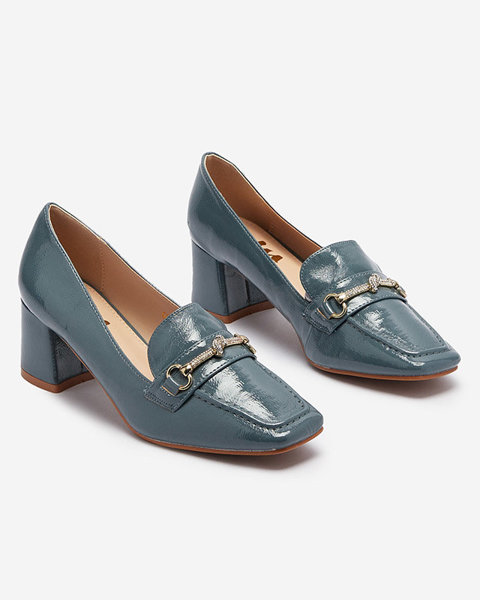 Лаковані жіночі туфлі-мокасини сіро-синього кольору Welmok- Взуття