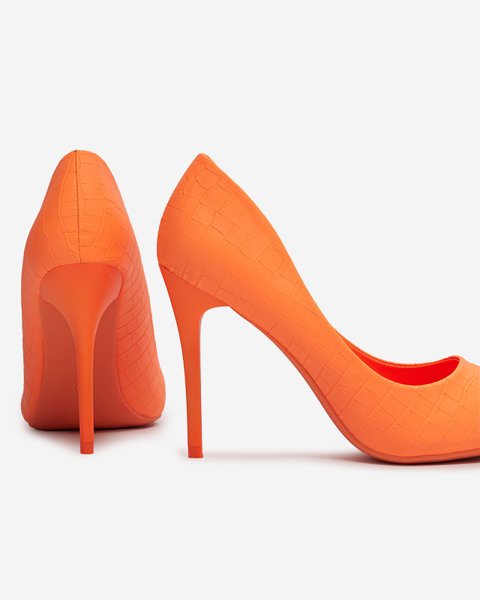 Неоново-помаранчеві жіночі туфлі-човники на шпильці з тисненням Asota - Взуття