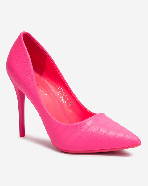 Неоново-рожеві жіночі туфлі-човники на шпильці з тисненням Asota - Взуття