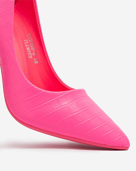 Неоново-рожеві жіночі туфлі-човники на шпильці з тисненням Asota - Взуття
