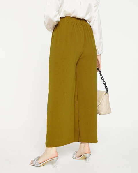 Оливкові жіночі штани палаццо з прикрасою