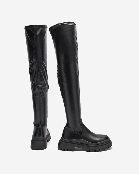OUTLET Чорні жіночі чоботи вище коліна на товстій підошві Amerima- Footwear