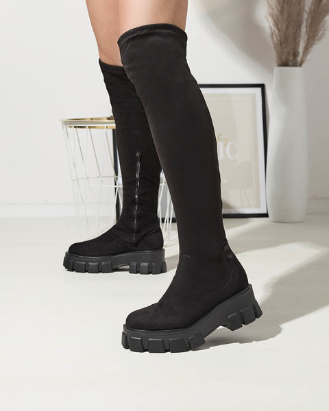 OUTLET Чорні жіночі чоботи вище коліна на товстій підошві Amerita- Footwear