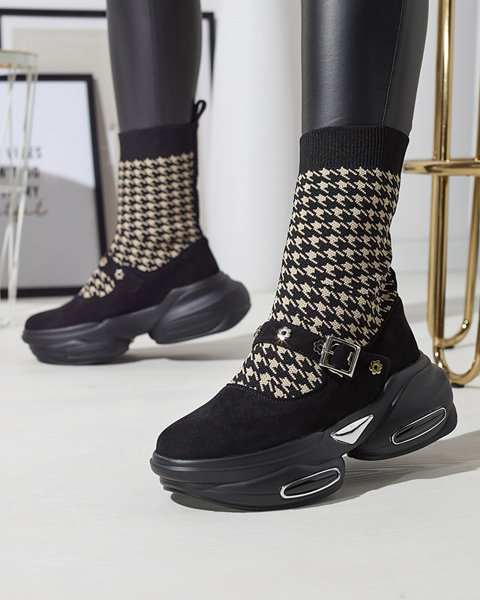OUTLET Чорно-бежеві жіночі спортивні черевики з верхом а'ля носок Folden- Footwear