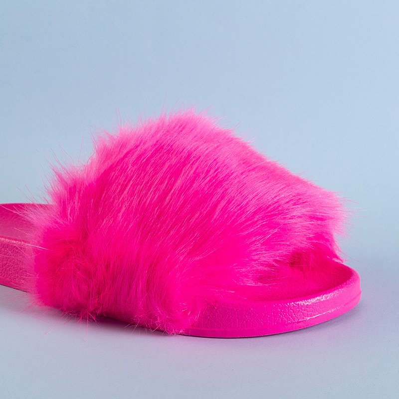 OUTLET Неонові рожеві жіночі шльопанці з хутром Danita - Взуття