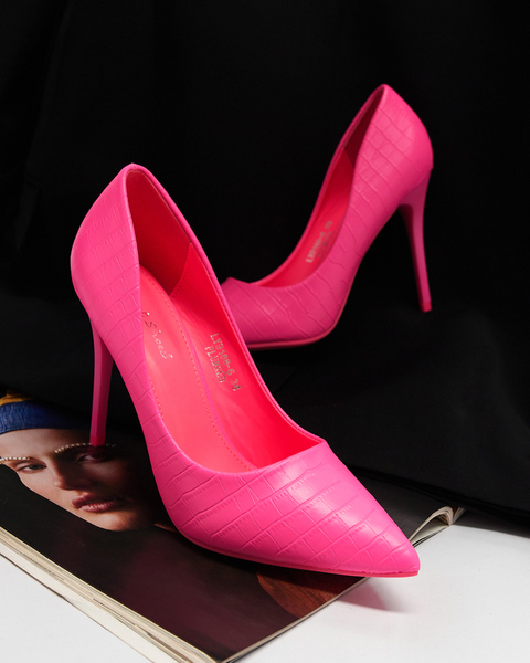OUTLET Неоново-рожеві жіночі туфлі-човники на шпильці з тисненням Asota - Взуття