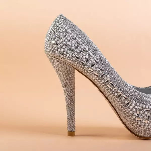 OUTLET Срібні жіночі парчеві насоси на штифті з фіанітом Inda - Взуття