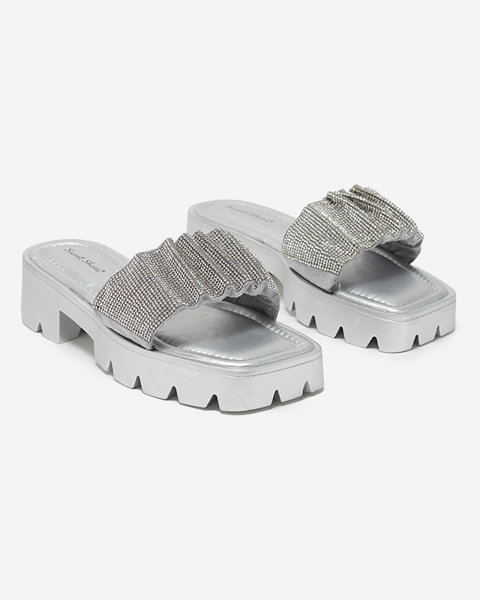 OUTLET Срібні жіночі тапочки з фіанітами Emkoy - Взуття