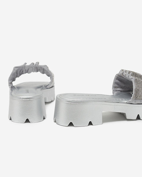 OUTLET Срібні жіночі тапочки з фіанітами Emkoy - Взуття