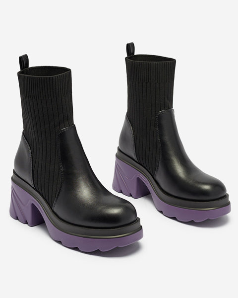 OUTLET Жіночі чорні черевики на суцільній фіолетовій підошві Nerisw - Взуття