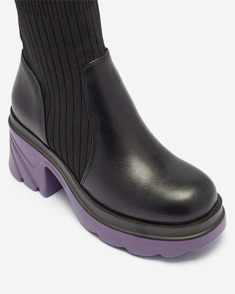 OUTLET Жіночі чорні черевики на суцільній фіолетовій підошві Nerisw - Взуття
