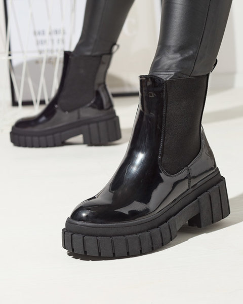 OUTLET Жіночі чорні лаковані черевики на товстій підошві Fazzati-Footwear