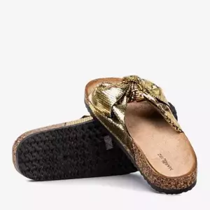 OUTLET Золоті жіночі тапочки з бантом Isydora - Взуття