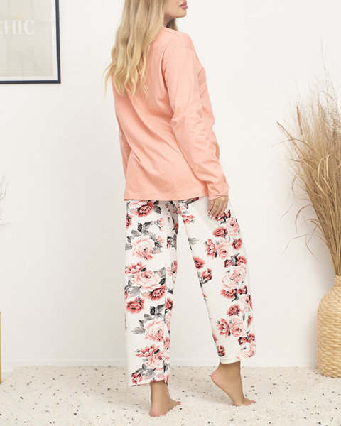 Помаранчева жіноча піжама з квітковим принтом PLUS SIZE - Одяг
